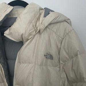 North Face - long puffer - cream/white - size XL - removable hood